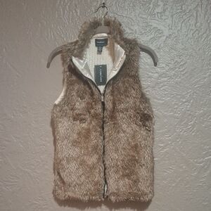 New.Confess Women's Cozy Faux Fur Vest in Brown Size S